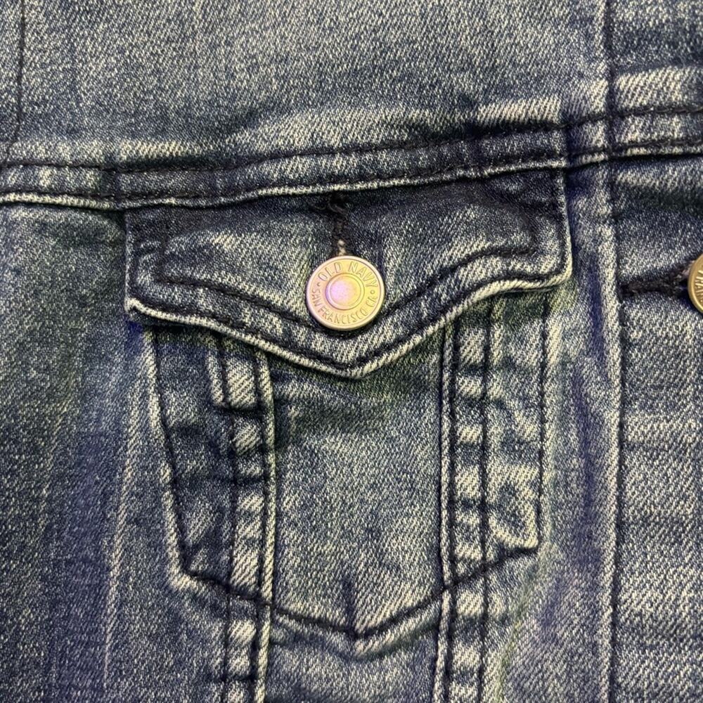 Old Navy Juniors Blue Denim Hooded Jacket with Gray Sleeves Size Small - Picture 4 of 7